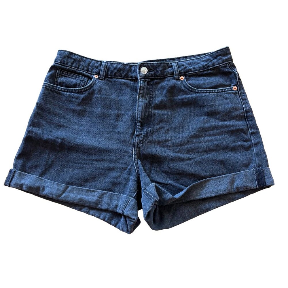 Mango Grey Denim High Rise Mom Shorts with Rolled Cuff US SZ 12